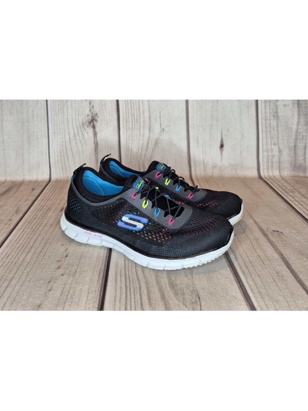 Skechers Women’s Size 8 Black/Multi Colored Slip-On Air-Cooled Memory Foam Shoes